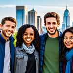 Friendship and Teamwork**

"A group of fully clothed, diverse friends standing together, smiling confidently, with a vibrant city skyline in the background. They are dressed in modest, casual clothing, appropriate for young adults. The scene emphasizes unity and support. Safe for work, appropriate content, perfect anatomy, natural proportions, professional illustration, family-friendly."

**