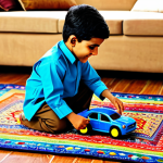 터닝메카드 인형 및 추가 상품 소개 - Young Boy Playing with Turning Mecard**

"A young boy, fully clothed in a shalwar kameez, playing wi...