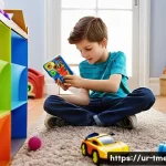 Home 22 터닝메카드 광고 캠페인 분석 - **Imaginative Play with Transforming Mecard Toy:** A vibrant, eye-level shot of a 7-year-old boy, wi...