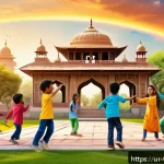 Home 19 터닝메카드 오프닝 테마곡 해석 - A vibrant and energetic cartoon scene featuring diverse children wearing colorful casual clothes, jo...