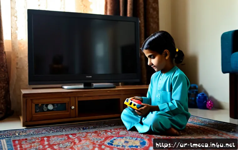 Home 17 터닝메카드 애니메이션과 완구의 연계성 - Photorealistic Pakistani family living room, a school-age child in modest shalwar kameez sitting on ...