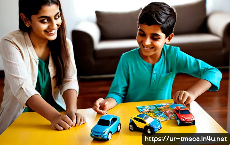 터닝메카드 인기 이유 - Photorealistic family play scene in a bright Pakistani living room, two school-age children wearing ...